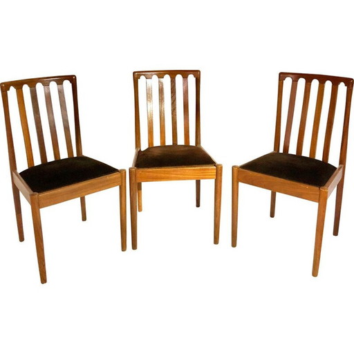 Set of 3 vintage chairs in velvet and oak