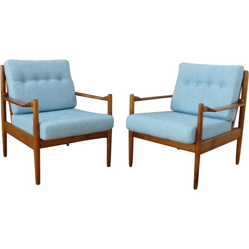 Pair of vintage Light Blue Armchairs, Scandinavian  1950s