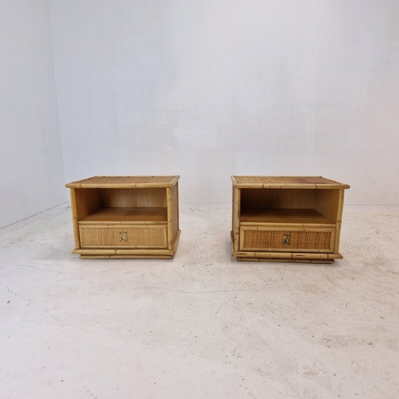 Image 1 of Pair of vintage bamboo and rattan bedside tables for Dal Vera, Italy 1970