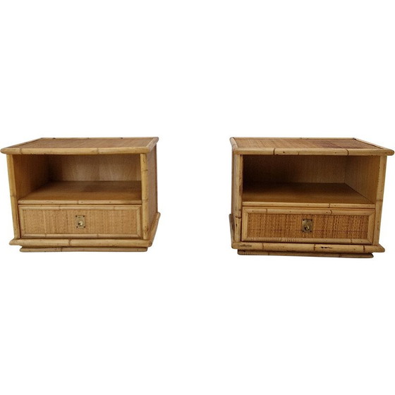 Image 1 of Pair of vintage bamboo and rattan bedside tables for Dal Vera, Italy 1970