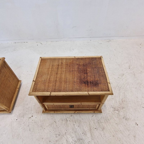 Image 1 of Pair of vintage bamboo and rattan bedside tables for Dal Vera, Italy 1970