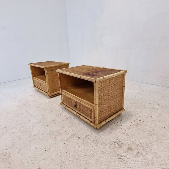 Image 1 of Pair of vintage bamboo and rattan bedside tables for Dal Vera, Italy 1970
