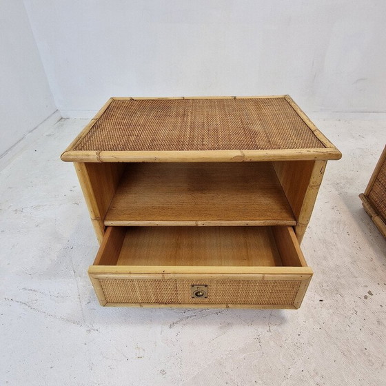 Image 1 of Pair of vintage bamboo and rattan bedside tables for Dal Vera, Italy 1970