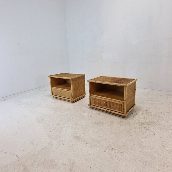 Image 1 of Pair of vintage bamboo and rattan bedside tables for Dal Vera, Italy 1970