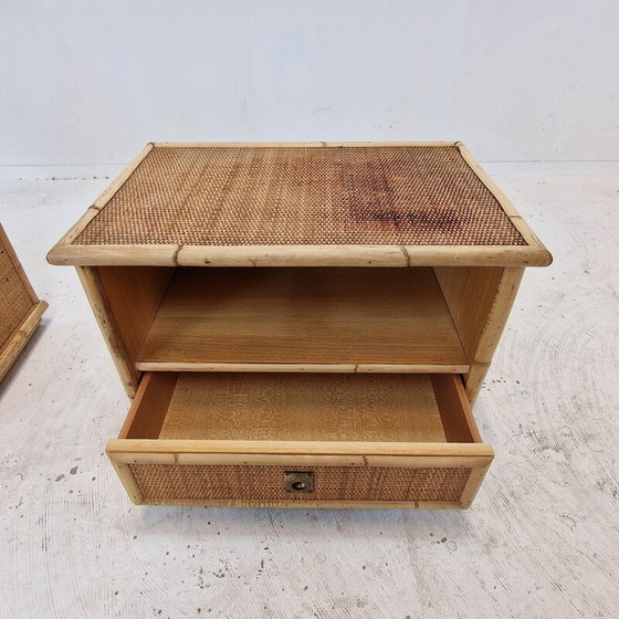 Image 1 of Pair of vintage bamboo and rattan bedside tables for Dal Vera, Italy 1970