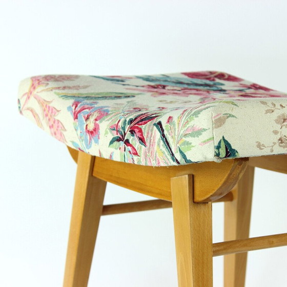 Image 1 of Mid century stool in oakwood and linen by Ton, Czechoslovakia 1960s