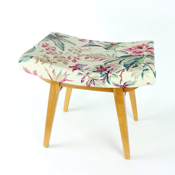 Image 1 of Mid century stool in oakwood and linen by Ton, Czechoslovakia 1960s