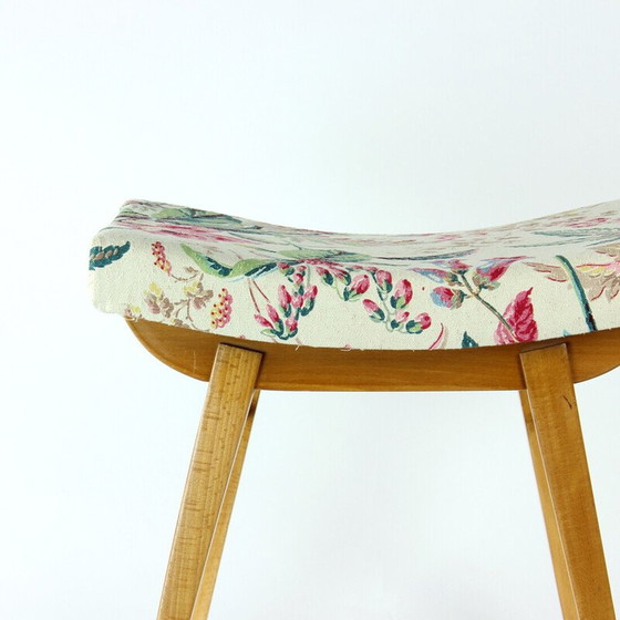 Image 1 of Mid century stool in oakwood and linen by Ton, Czechoslovakia 1960s