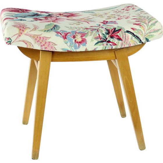 Image 1 of Mid century stool in oakwood and linen by Ton, Czechoslovakia 1960s