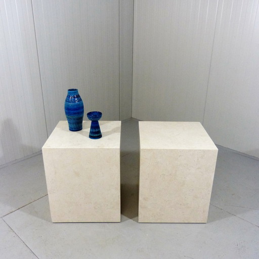2x Italian travertine pedestals