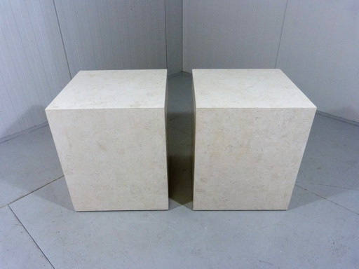 2x Italian travertine pedestals