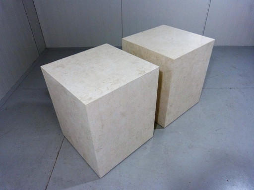 2x Italian travertine pedestals