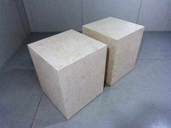 Image 1 of 2x Italian travertine pedestals