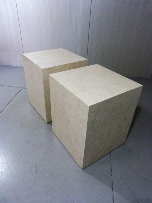 2x Italian travertine pedestals