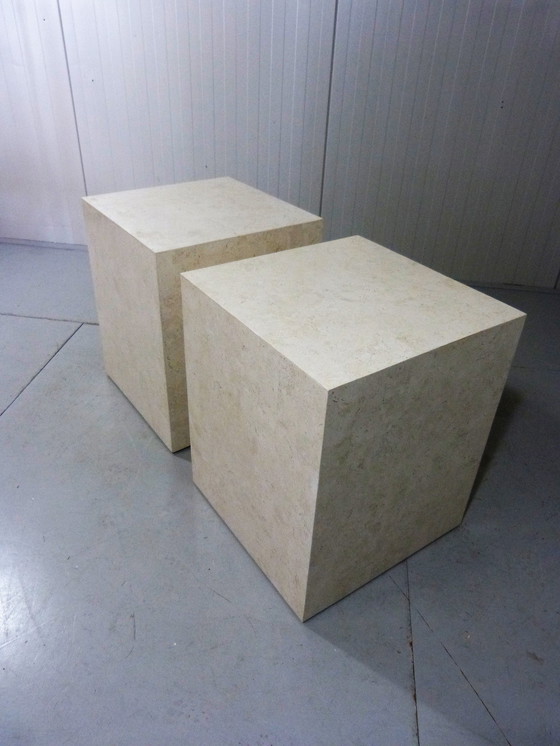 Image 1 of 2x Italian travertine pedestals