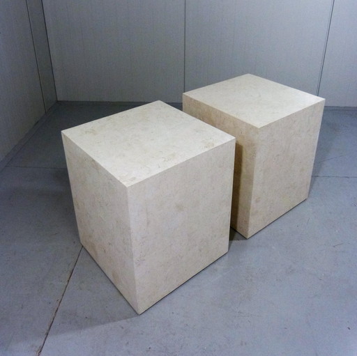 2x Italian travertine pedestals