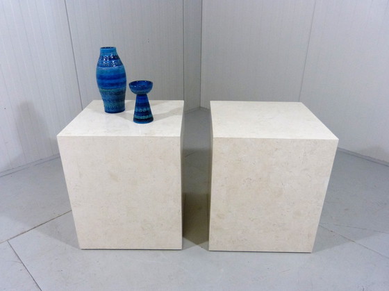 Image 1 of 2x Italian travertine pedestals