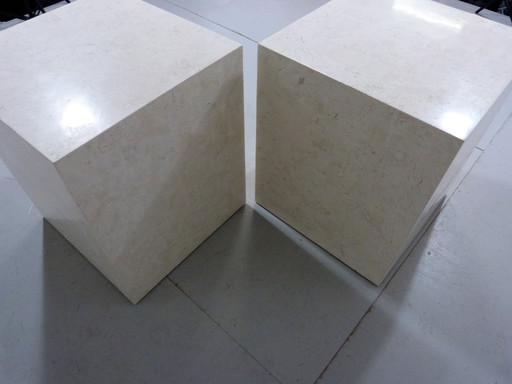 2x Italian travertine pedestals