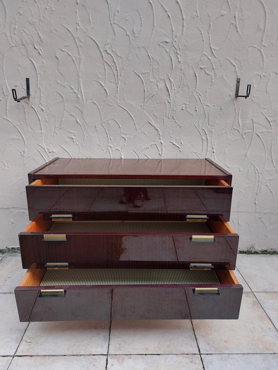 Image 1 of Mid - Century Brown Glossy Drawer Cabinet