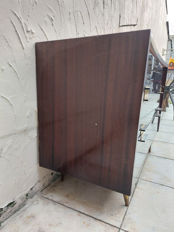 Image 1 of Mid - Century Brown Glossy Drawer Cabinet