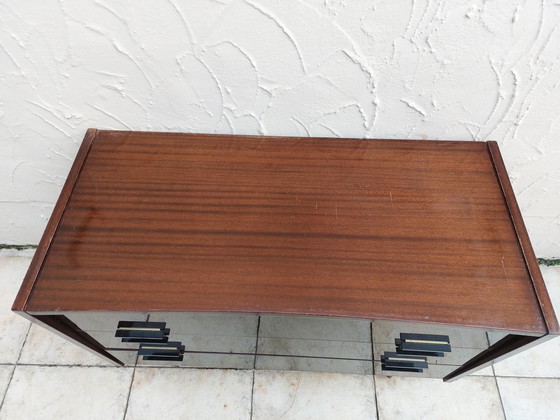 Image 1 of Mid - Century Brown Glossy Drawer Cabinet