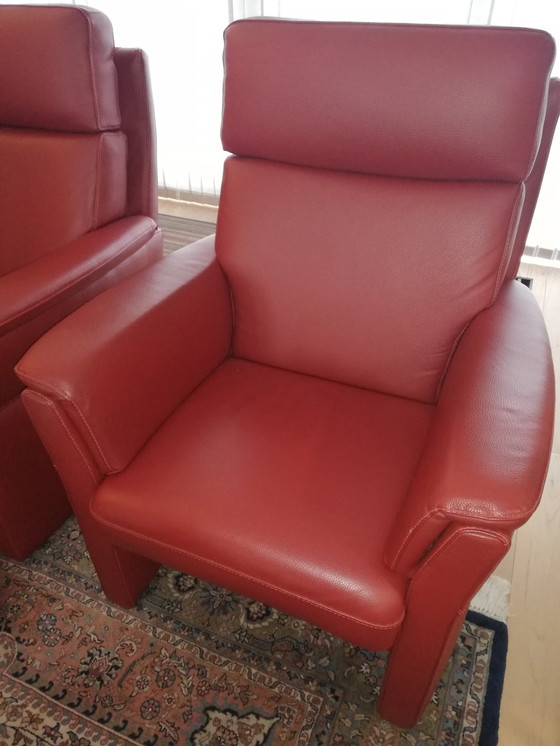 Image 1 of 2x Modern red leather fauteulis