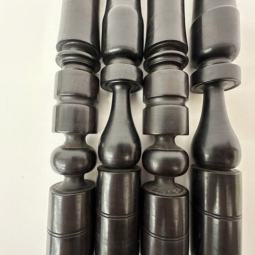 Set of 4 vintage ebony wood candlesticks, 1900