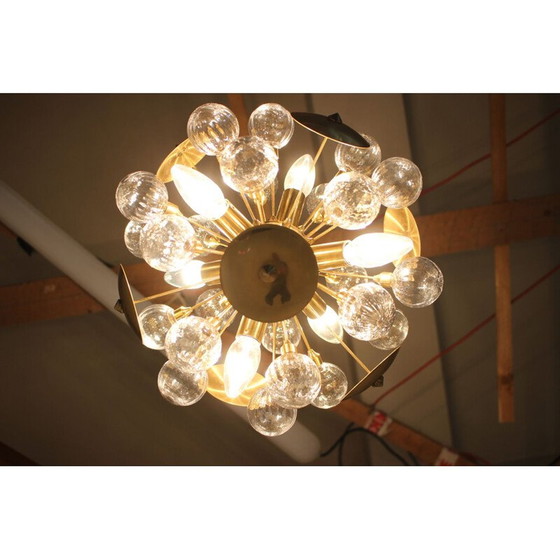 Image 1 of Lampadario vintage in ottone e vetro Sputnik di Zeleznobrodske Sklo, Cecoslovacchia, 1960