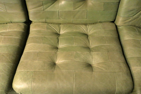 Image 1 of Patchwork Modular Sofa Set In Olive Green Patinated Leather, 1970S