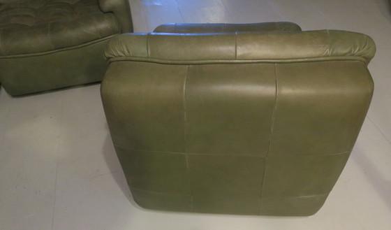 Image 1 of Patchwork Modular Sofa Set In Olive Green Patinated Leather, 1970S