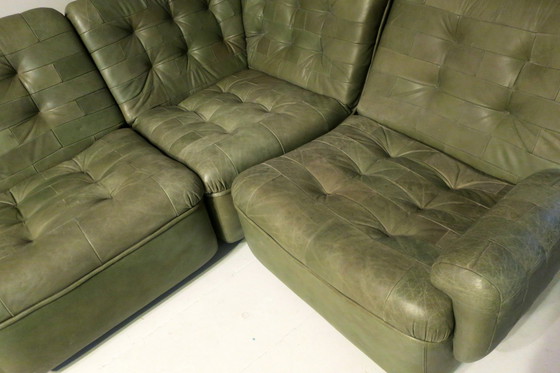 Image 1 of Patchwork Modular Sofa Set In Olive Green Patinated Leather, 1970S