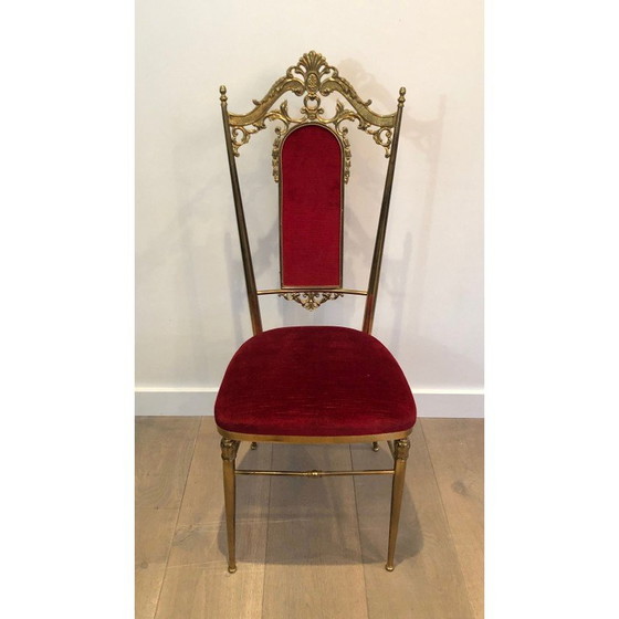 Image 1 of Set of 4 vintage brass and red velvet chairs