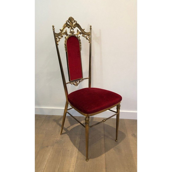 Image 1 of Set of 4 vintage brass and red velvet chairs
