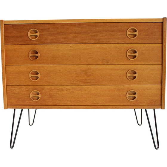 Image 1 of Vintage recycled oak and iron chest of drawers with drawers, Denmark 1960