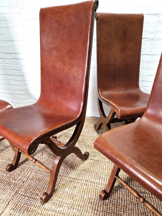 Image 1 of 4x Pierre Lottier Valmazan Leather and oak loungers Spanish