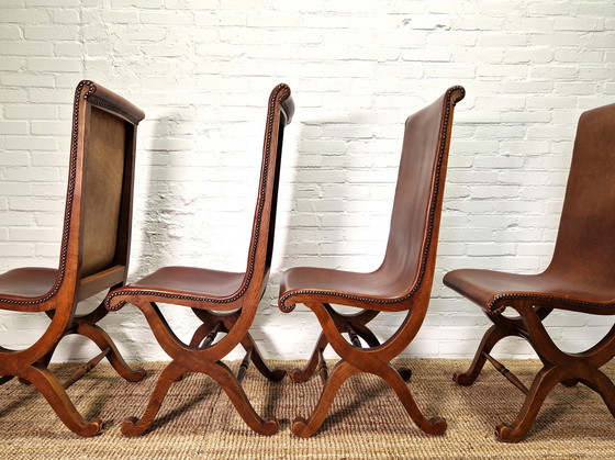 Image 1 of 4x Pierre Lottier Valmazan Leather and oak loungers Spanish