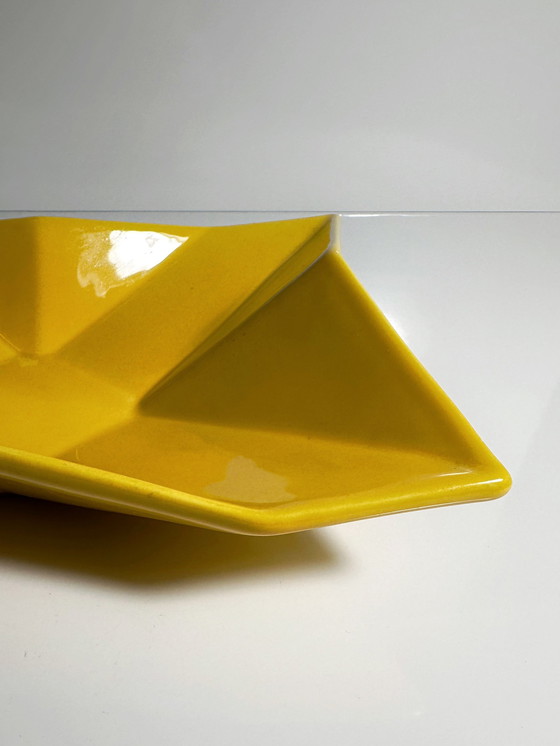 Image 1 of Vintage Yellow Asa Ceramic Bowls Set Prisma Graphic 80s 90s Plates Glossy Germany Postmodern