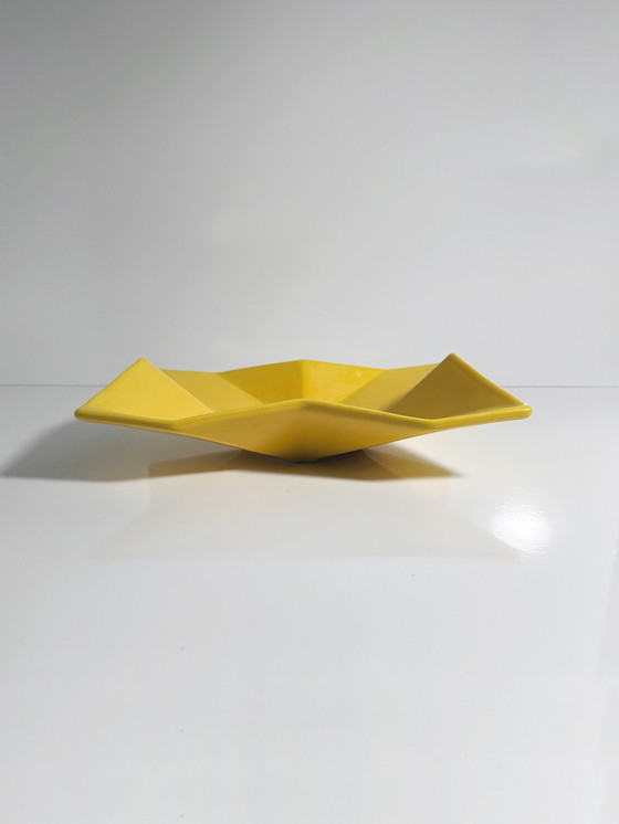 Image 1 of Vintage Yellow Asa Ceramic Bowls Set Prisma Graphic 80s 90s Plates Glossy Germany Postmodern