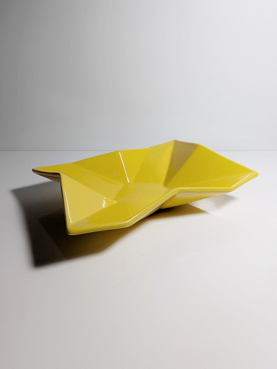 Image 1 of Vintage Yellow Asa Ceramic Bowls Set Prisma Graphic 80s 90s Plates Glossy Germany Postmodern