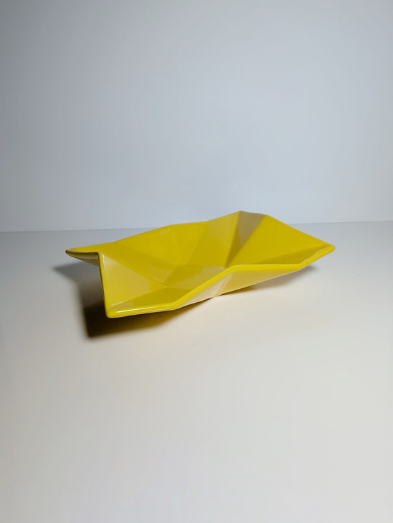 Image 1 of Vintage Yellow Asa Ceramic Bowls Set Prisma Graphic 80s 90s Plates Glossy Germany Postmodern