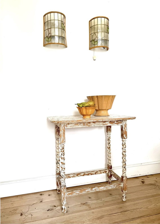 Image 1 of Pair Swedish Vintage Tiffany / Bamboo Style Seashell Wall Scones , Handmade, Sjömarkens Armatur