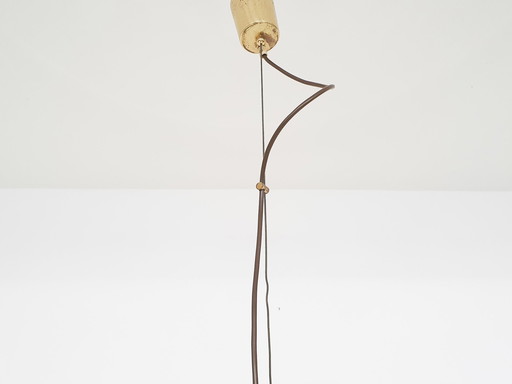 Mid-century smoked glass and brass pendant light