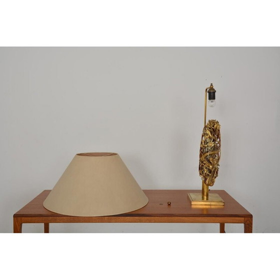Image 1 of Vintage gilded wood and brass ambiance lamp, 1960