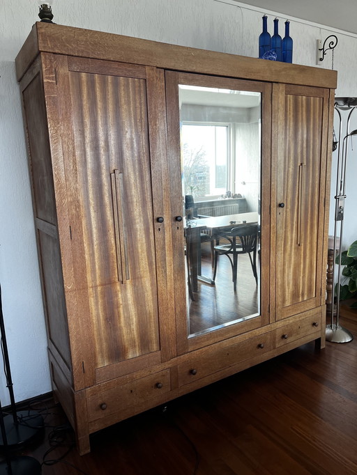 Large Antique Cupboard With Three Doors And Three Drawers