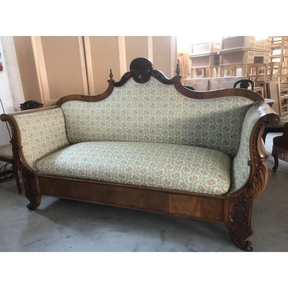 Image 1 of Early 19Th Century Antique Sofa In Hand-Carved National Solid Walnut