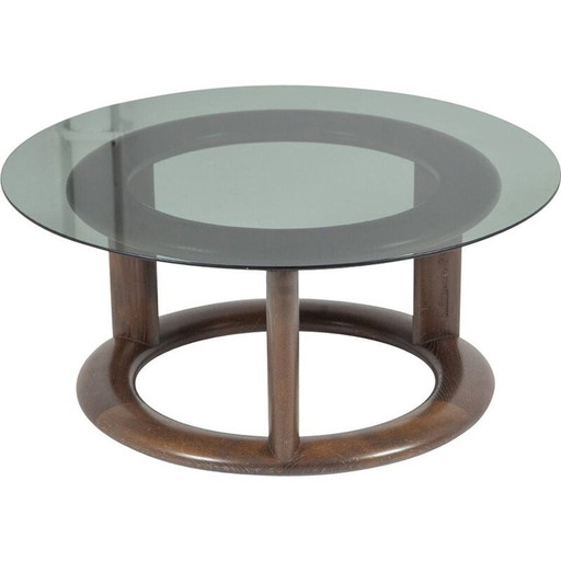 Vintage glass and mahogany coffee table by Burkhard Vogtherr for Rosenthal, 1970