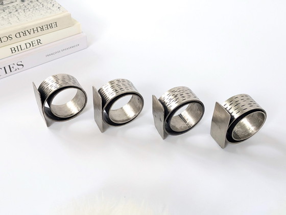 Image 1 of Set 4 Napkin Rings | Brutalist Cast Iron | Handmade 1970'S