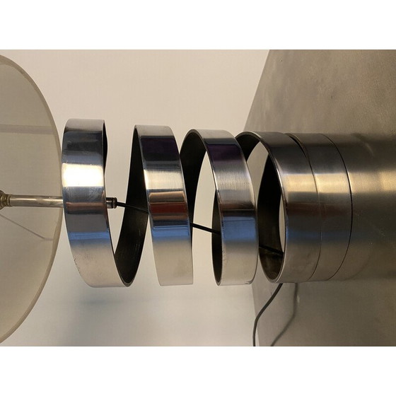 Image 1 of Vintage spiral lamp in thick chrome steel blade by Jacques Charpentier, France 1972