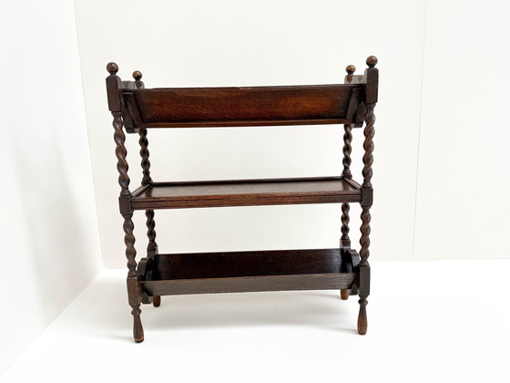 Image 1 of Antique Dark Wood Three-Tier Bookshelf With Heart Cutout Details