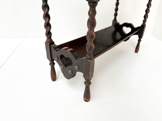 Image 1 of Antique Dark Wood Three-Tier Bookshelf With Heart Cutout Details